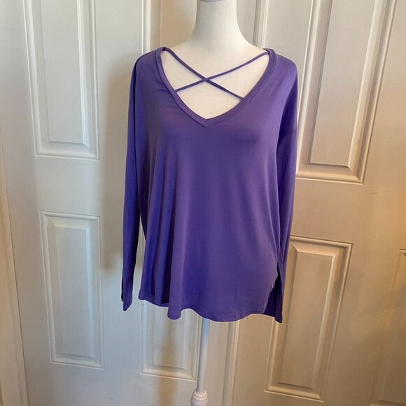 Pink Victoria's Secret Soft Criss Cross Neck Long Sleeve T-Shirt - Picture 2 of 5